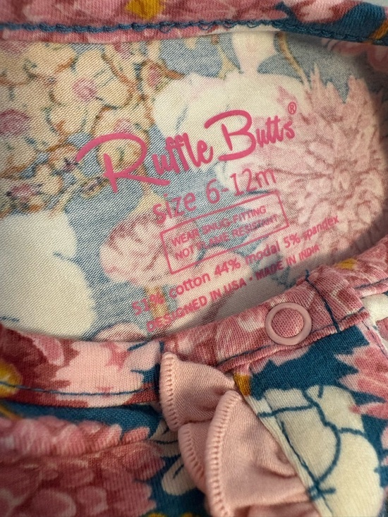 Ruffle Butts Floral Footed One-Piece with Pink Ruffle Trim - Picture 4 of 5